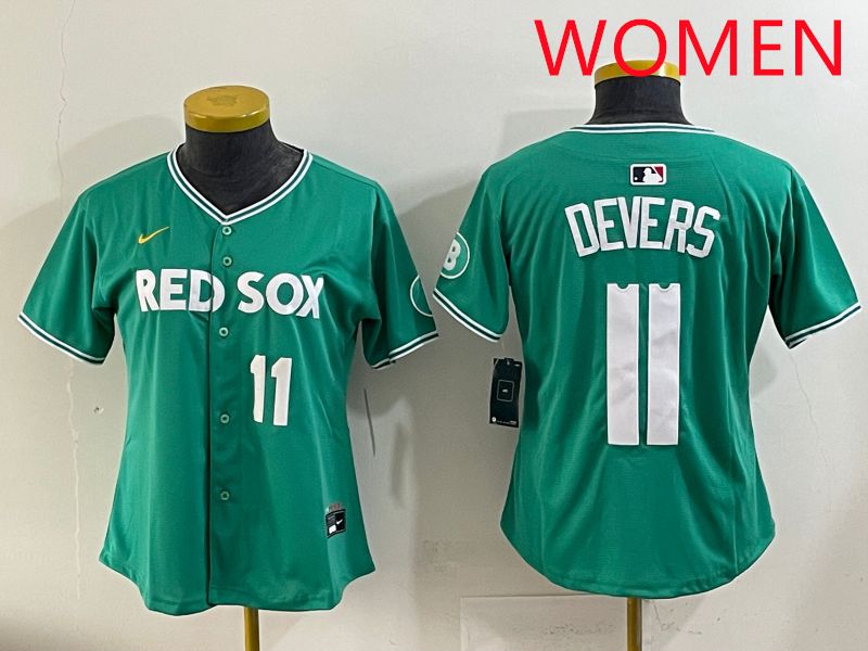 Women 2025 Boston Red Sox 11 Devers Dark Green Joint Name Nike MLB Jersey style 2